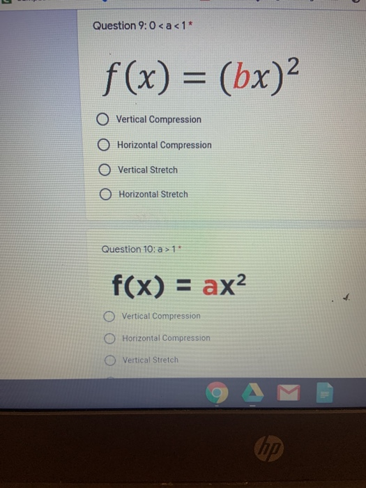Solved Question 9:0 1 f(x) = ax2 O Vertical Compression O | Chegg.com