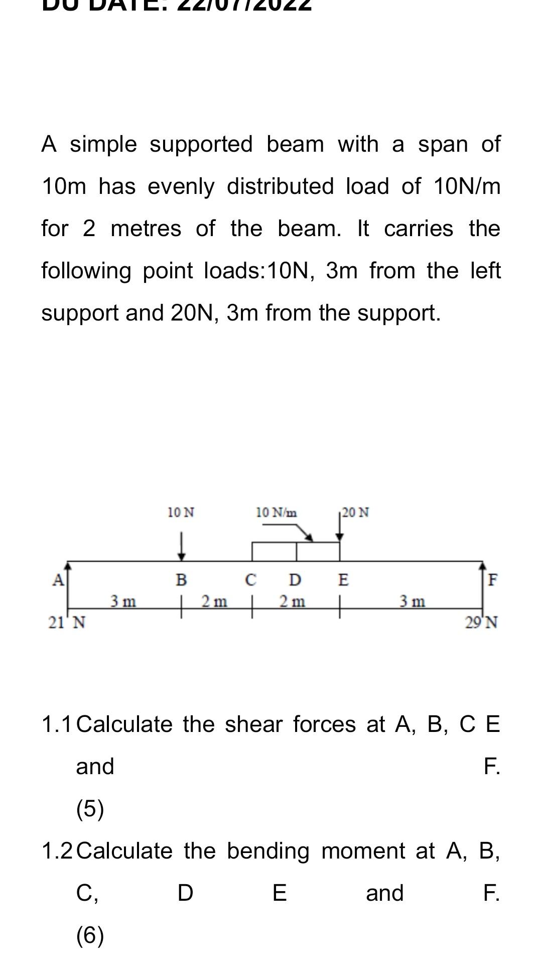 Solved A simple supported beam with a span of 10 m has | Chegg.com