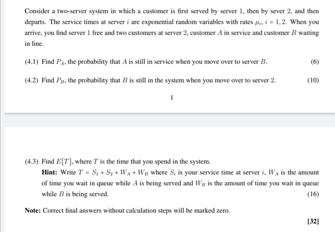 Solved Consider A Two-server System In Which A Customer Is | Chegg.com