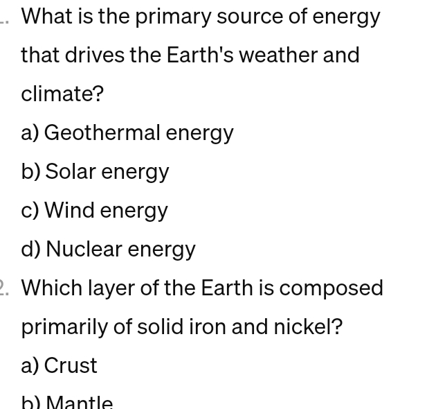 Solved Earth Science What is the primary source of energy | Chegg.com