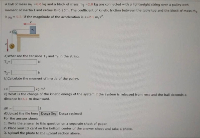 Solved A Ball Of Mass M, -6.0 Kg And A Block Of Mass M2 = | Chegg.com