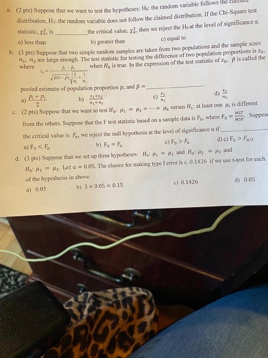 Solved P- 2 (2 pts) Suppose that we want to test the | Chegg.com