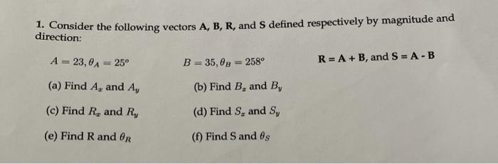 Solved 1. Consider The Following Vectors A, B, R, And S | Chegg.com