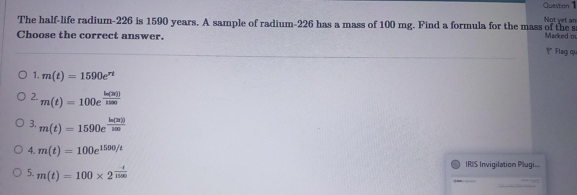 Solved The Half Life Radium 226 Is 1590 Years A Sample Of Chegg Com   Image 