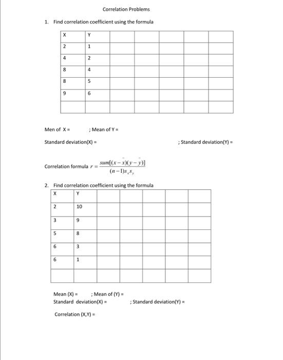 Solved Correlation Problems 1. Find correlation coefficient | Chegg.com