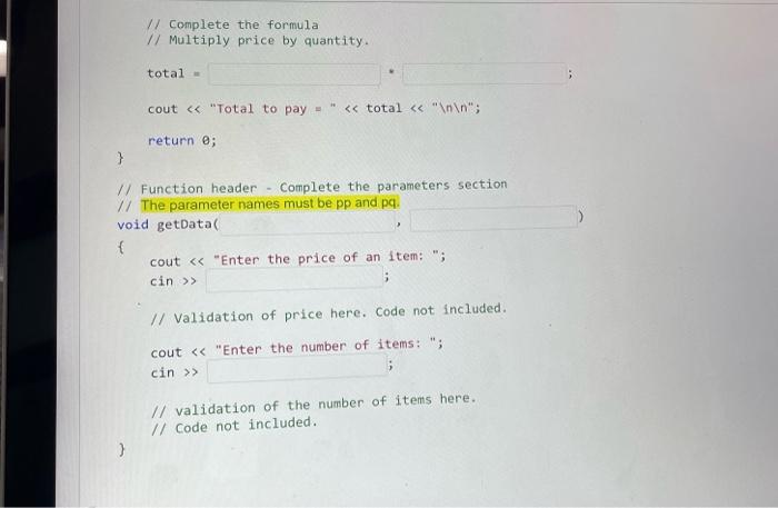 Solved Complete the program, filling in the empty spaces. | Chegg.com