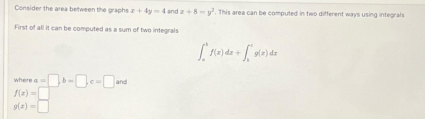 Solved Consider the area between the graphs x+4y=4 ﻿and | Chegg.com