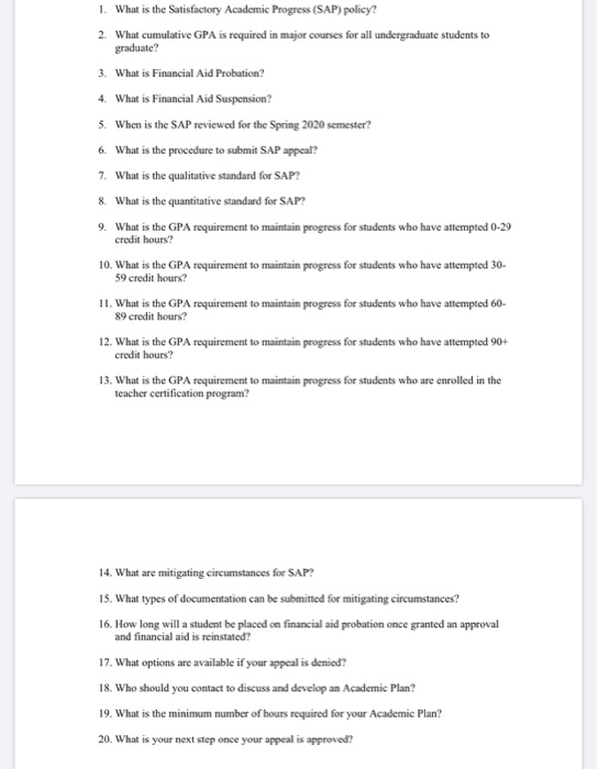 Solved 1. What Is The Satisfactory Academic Progress (SAP) | Chegg.com