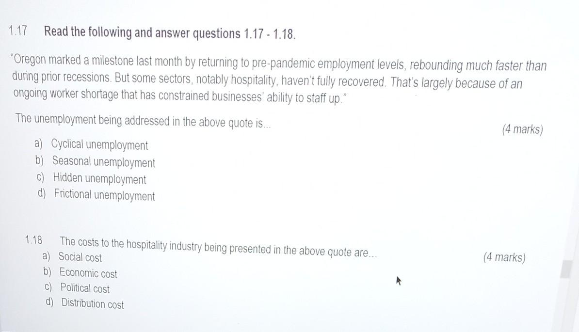 Solved 1.17 Read the following and answer questions | Chegg.com