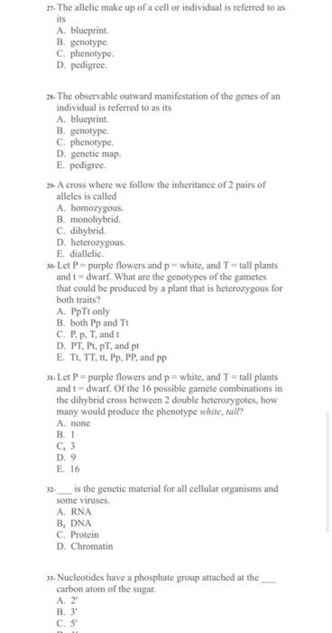 Solved its 27. The allelic make up of a cell or individual | Chegg.com