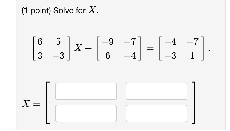 Solved (1 ﻿point) ﻿Solve for x. | Chegg.com
