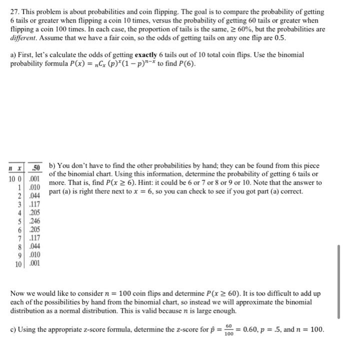 Solved 27. This problem is about probabilities and coin | Chegg.com