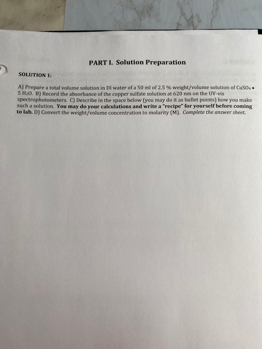 Solved Part I Solution Preparation Solution 1 A Prepar Chegg Com