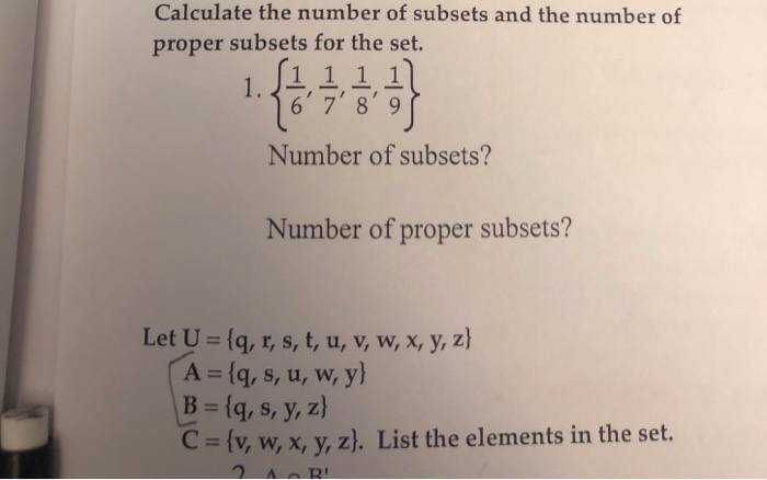 Solved Calculate The Number Of Subsets And The Number Of Chegg Com
