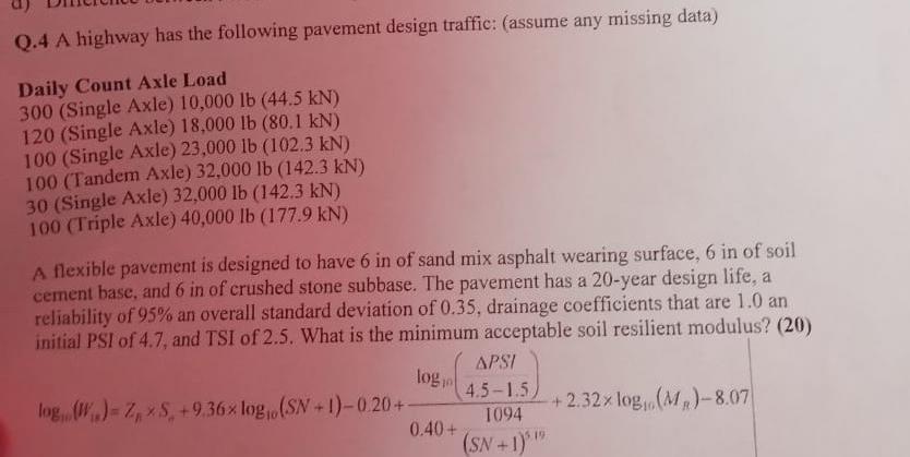 Solved Q.4 A Highway Has The Following Pavement Design | Chegg.com