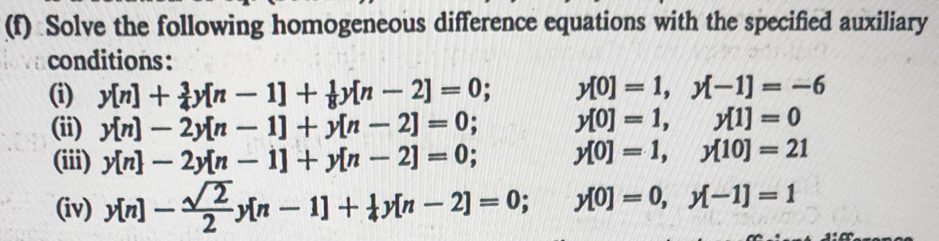 - (1) Solve The Following Homogeneous Difference | Chegg.com