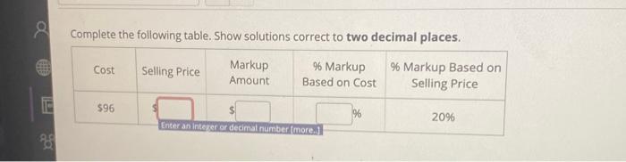 Solved a Complete the following table. Show solutions | Chegg.com
