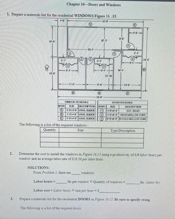Solved Chapter 16-Doors and Windows 1. Prepare a materials | Chegg.com
