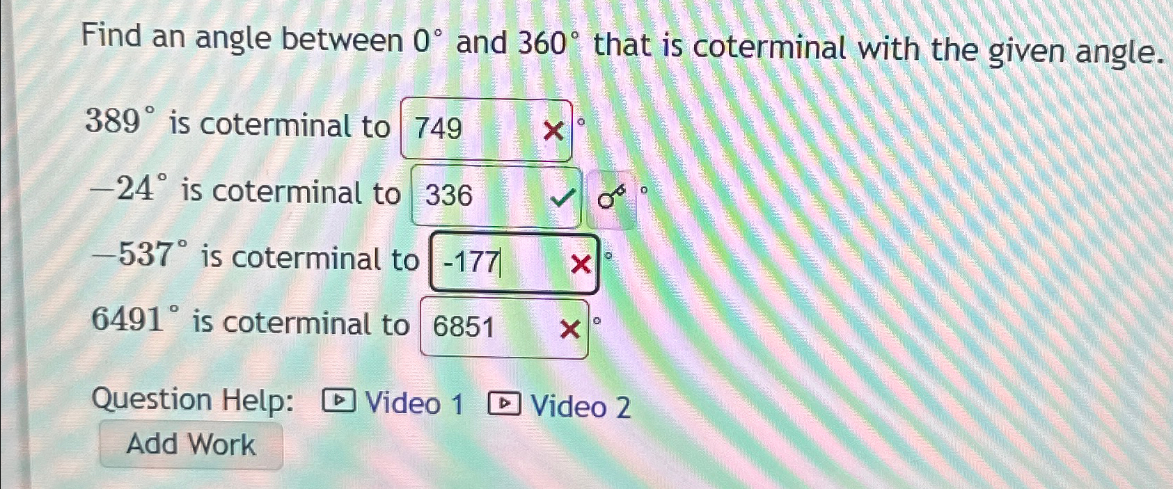 Solved Find an angle between 0° ﻿and 360° ﻿that is