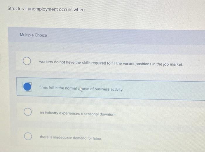 Solved Structural unemployment occurs when Multiple Choice