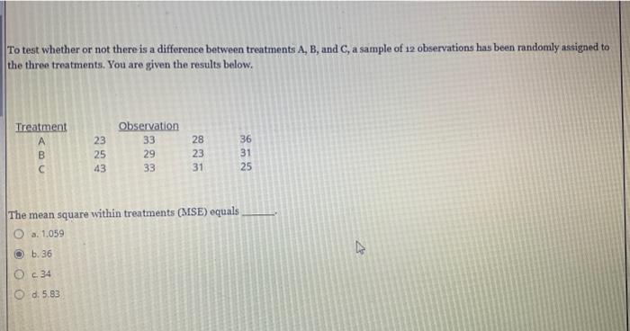 Solved To test whether or not there is a difference between | Chegg.com