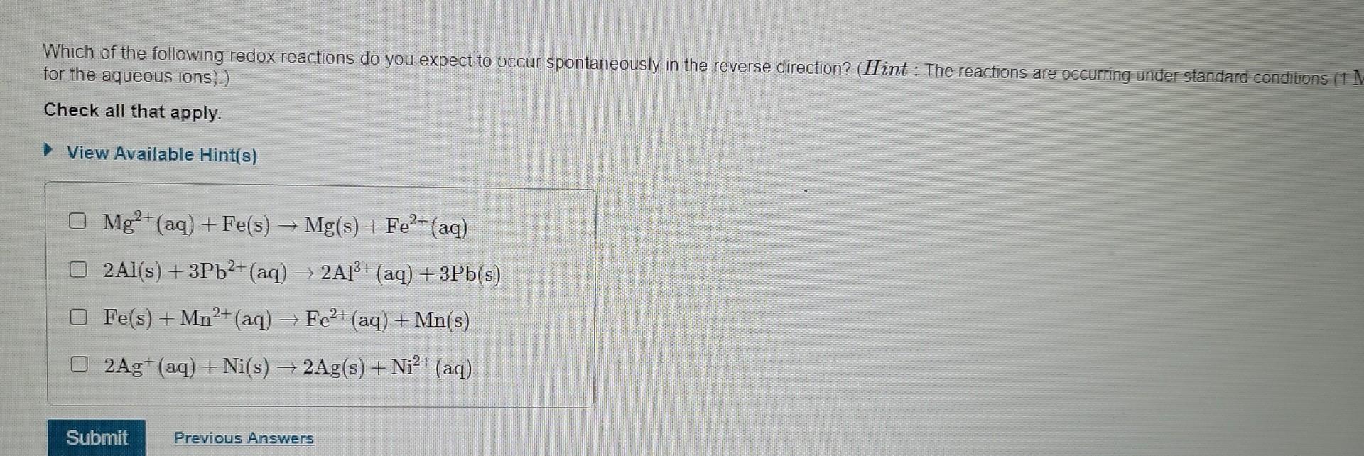 Which Of The Following Reactions Is Not Reversible Solved Which of the following redox reactions do you expect | Chegg.com
