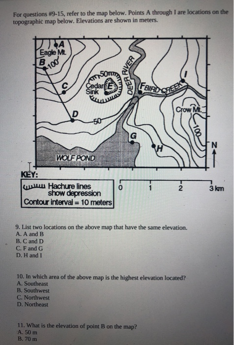 Solved For questions #9-15, refer to the map below. Points A | Chegg.com