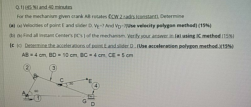 Solved Q.1) (45 %) and 40 minutes For the mechanism given | Chegg.com
