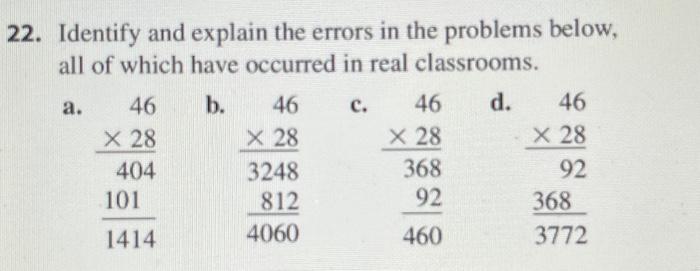 Solved 22. Identify and explain the errors in the problems | Chegg.com