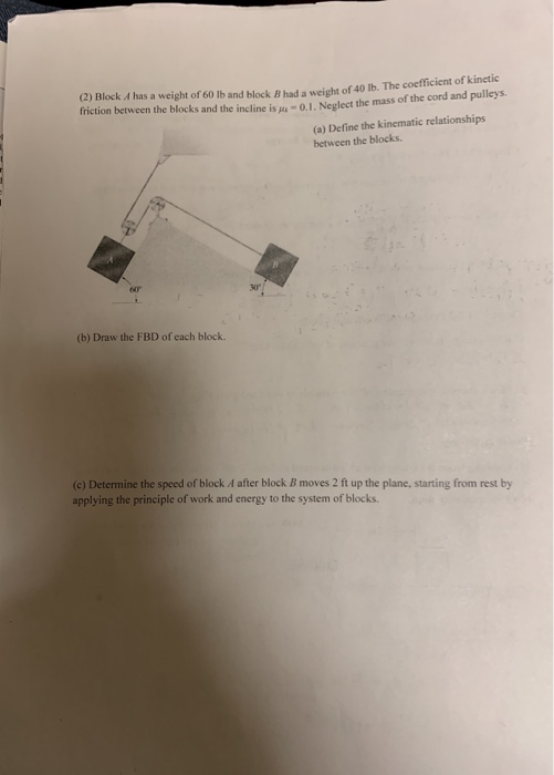 Solved (2) Block A Has A Weight Of 60 Lb And Block Radweight | Chegg.com