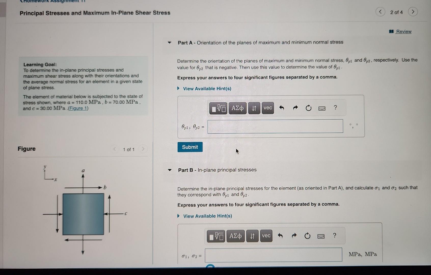 Solved Principal Stresses and Maximum In-Plane Shear Stress | Chegg.com