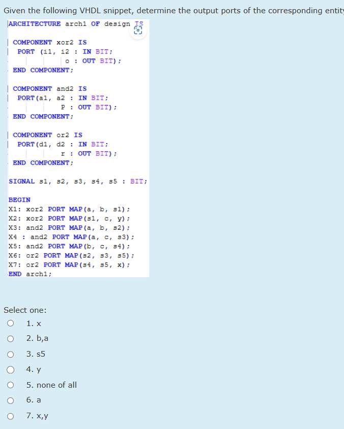 Solved Given The Following VHDL Snippet, Determine The | Chegg.com