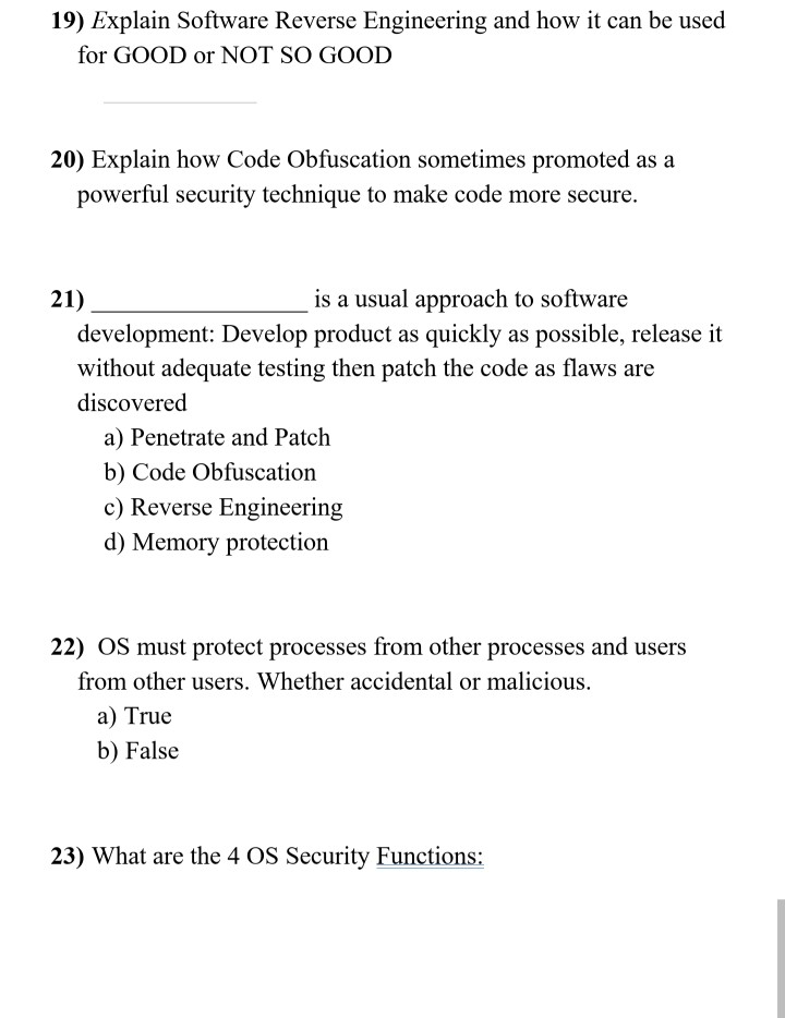Solved 19) Explain Software Reverse Engineering and how it | Chegg.com