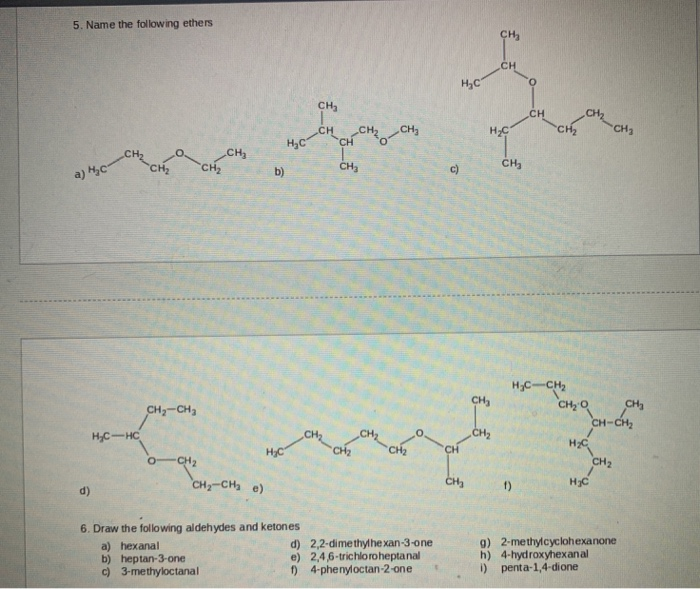 Solved 5. Name The Following Ethers CHE C не сносн. сн, CH | Chegg.com