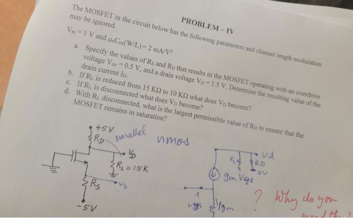 Solved The MOSFET In The Circuit Below PROBLEM IV May Be | Chegg.com