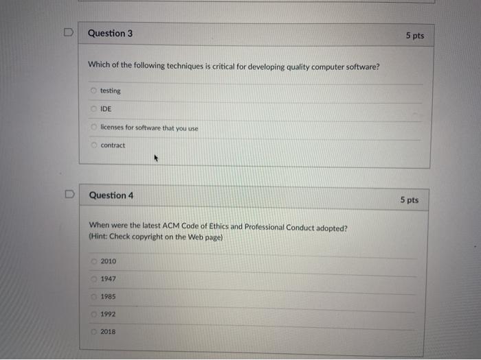 Solved D Question 3 5 pts Which of the following | Chegg.com