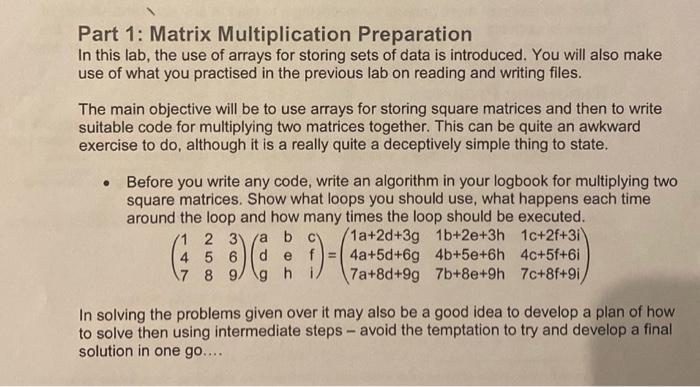 Solved Part 1: Matrix Multiplication Preparation In this | Chegg.com