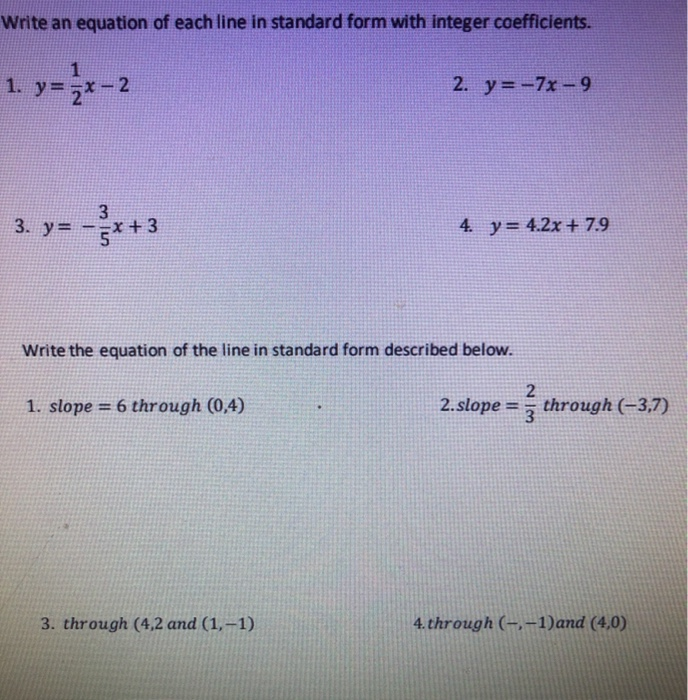 write each equation in standard form y 1 x 2