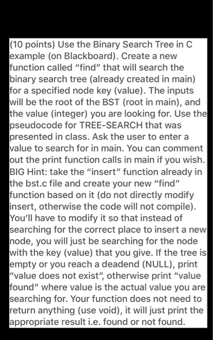Solved (10 points) Use the Binary Search Tree in C example | Chegg.com
