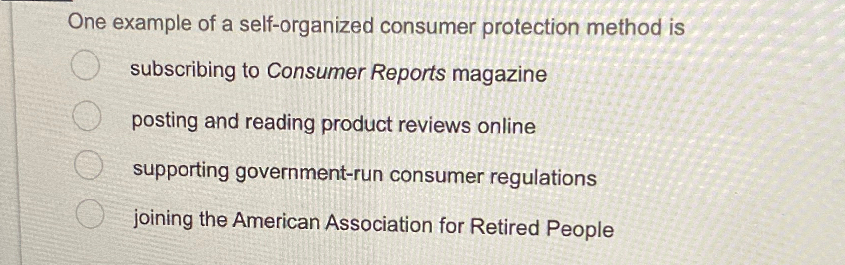 Solved One example of a self-organized consumer protection | Chegg.com