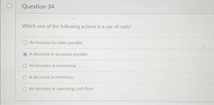 Solved Question 34 Which one of the following actions is a | Chegg.com