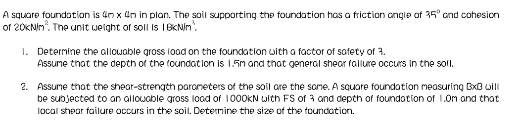 Picture of Solved A square foundation is 4m×4m ﻿in plan. The soil | Chegg.com