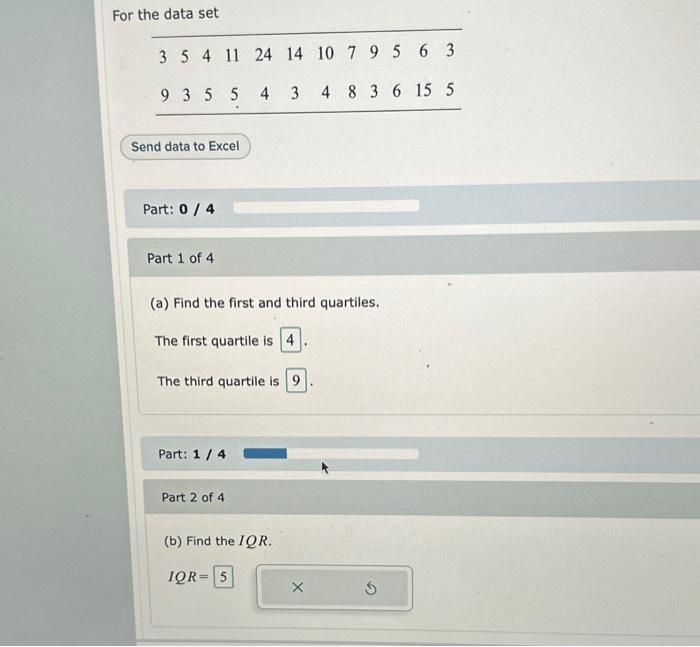 Solved For the data set Part: 0/4 Part 1 of 4 (a) Find the | Chegg.com