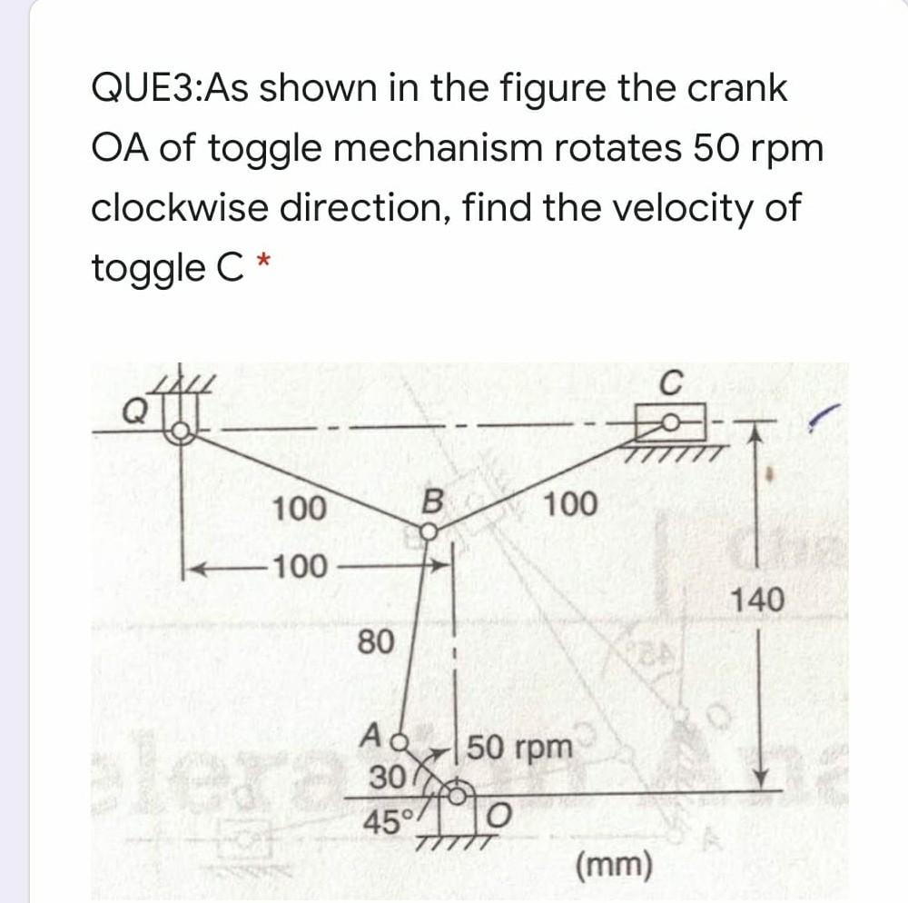 Solved QUE3:As shown in the figure the crank OA of toggle | Chegg.com