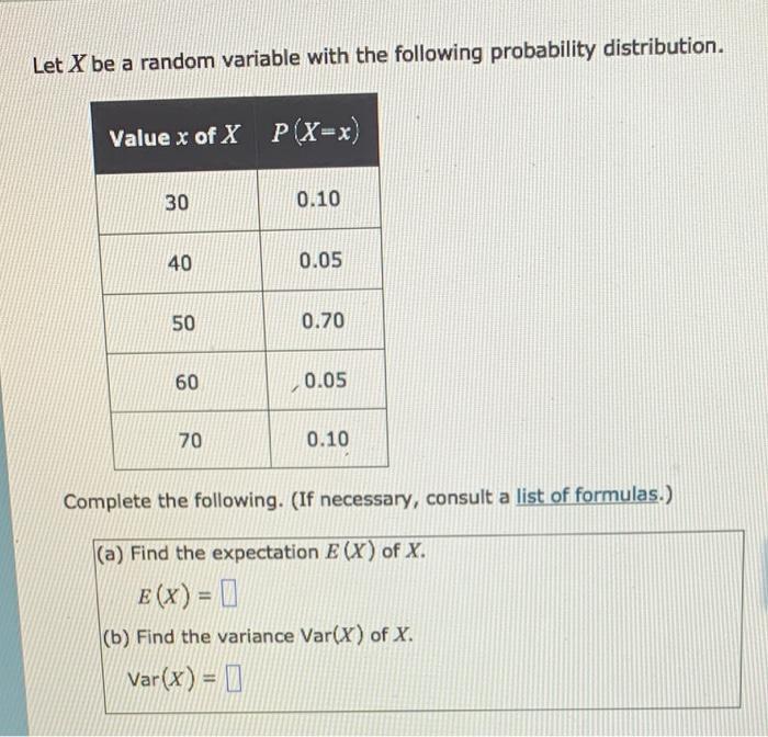 Solved Let X be a random variable with the following | Chegg.com