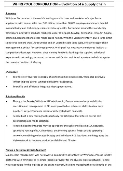 whirlpool supply chain management case study