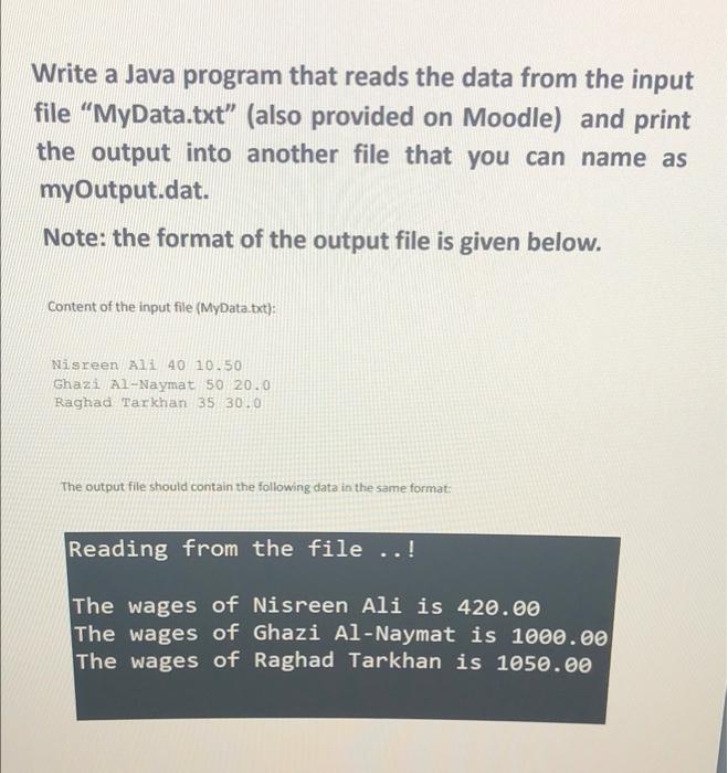 Solved Write a Java program that reads the data from the | Chegg.com