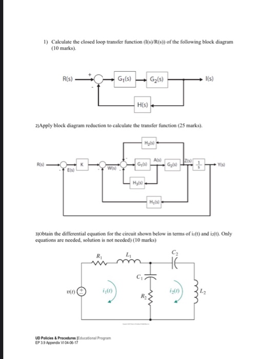 Solved 1) Calculate the closed loop transfer function(s) | Chegg.com