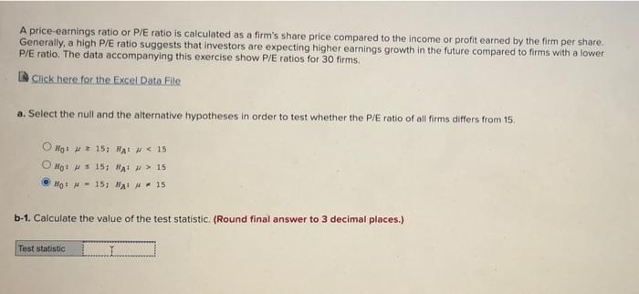 Solved A Price-earnings Ratio Or P/E Ratio Is Calculated As | Chegg.com