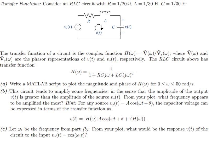 Solved Transfer Functions: Consider an RLC ﻿circuit with | Chegg.com